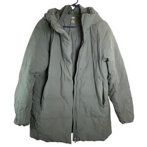 Uniqlo Women's Large Gray Hybrid Down Full Zip Hooded Jacket Coat HR13-13